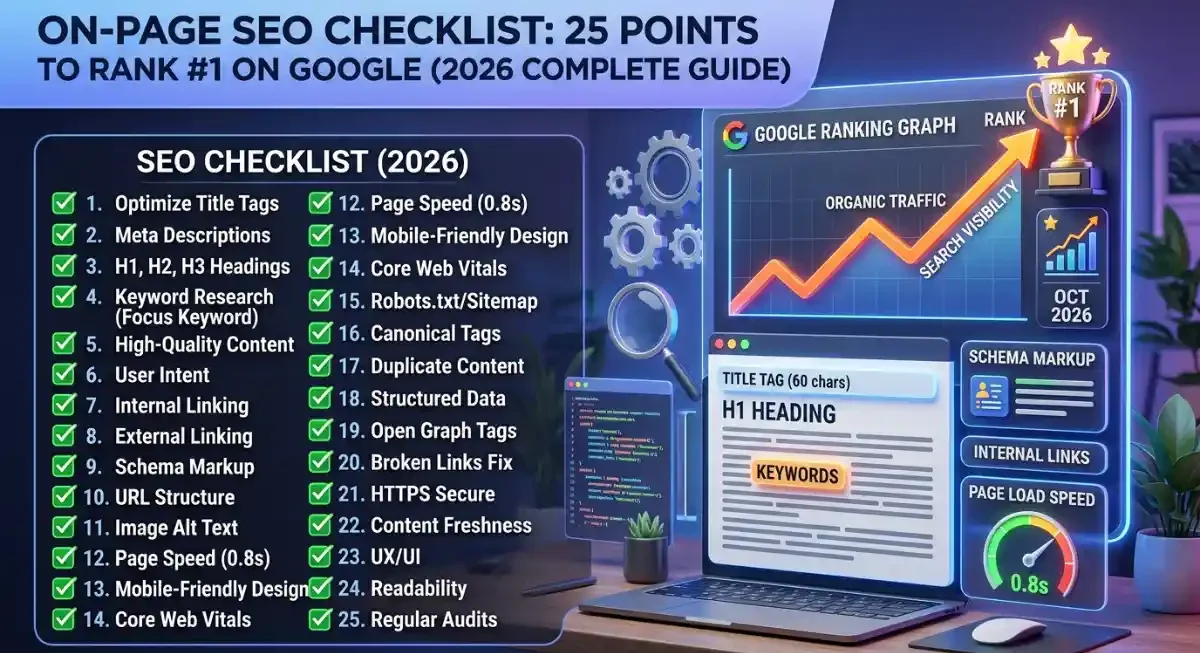 On-Page SEO Checklist 25 Points to Rank #1 on Google (2026 Complete Guide)