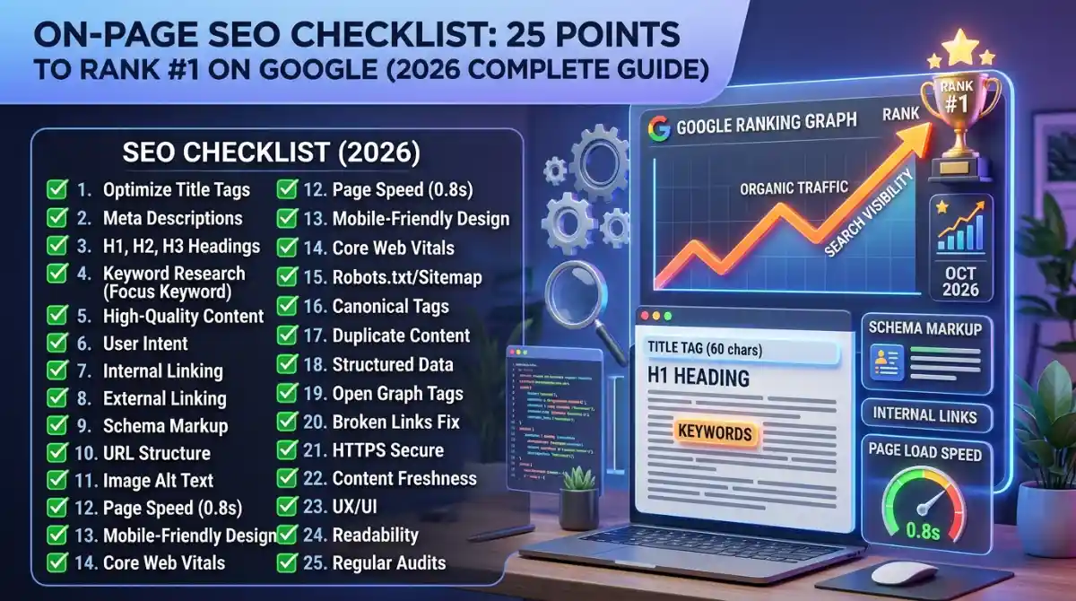 On-Page SEO Checklist 25 Points to Rank #1 on Google (2026 Complete Guide)